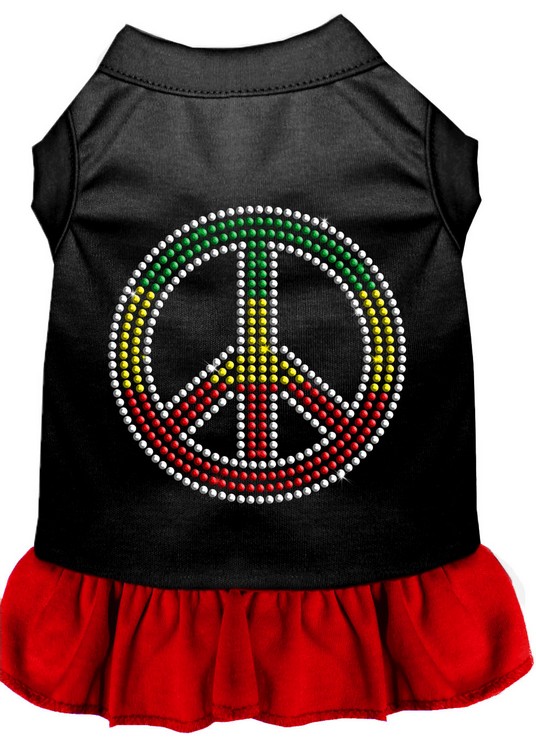 Rhinestone Rasta Peace Dress Black with Red Med